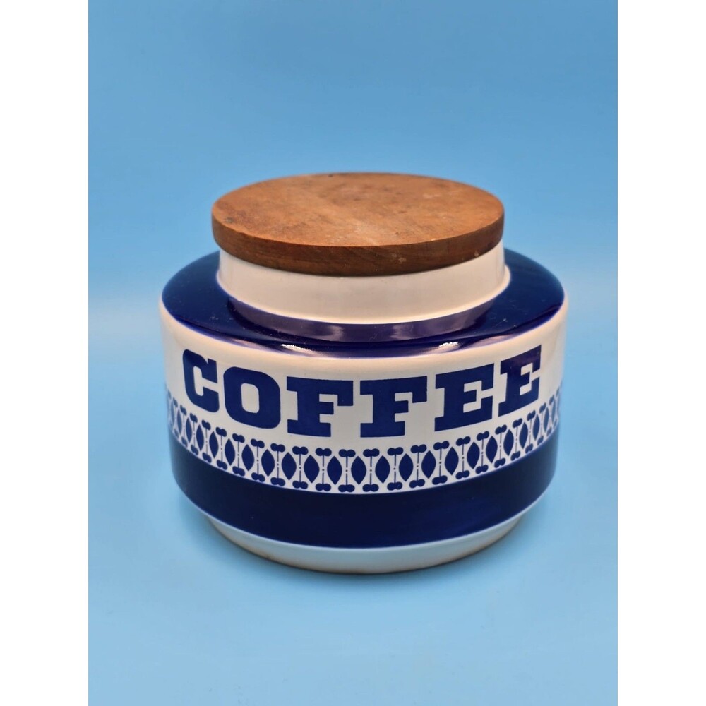 Rare Vintage Arklow Giftware Ireland Blue Geometric Ceramic COFFEE CanisterAdd a